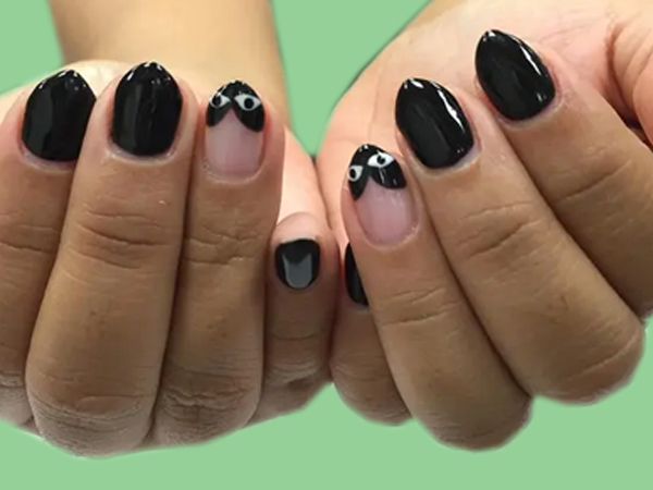 Black Short Stiletto Nails With French Tips